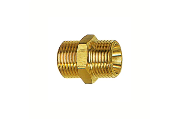 Doppelgewindenippel, zyl., M24x1,5 a., M24x1,5 a.; SW 27; Messing