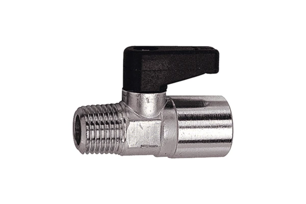 Mini-Kugelhahn; mit Drehgriff; Messing vernickelt, R/Rp 3/8 AG/IG