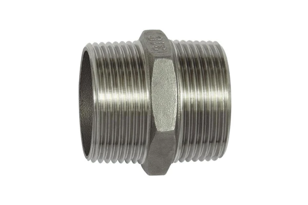 Doppelgewindenippel; Sechskant; R 1/4; SW 15; Edelstahl 1.4408