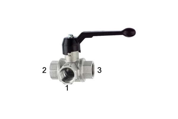 3-Wege-Kugelhahn; Standard; L-Bohr.; Messing vern., Rp 3/4, DN 20