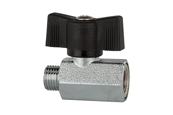 Mini-Kugelhahn; sandgestrahlt, MS vern., Flügelgriff; G 3/8 IG/AG