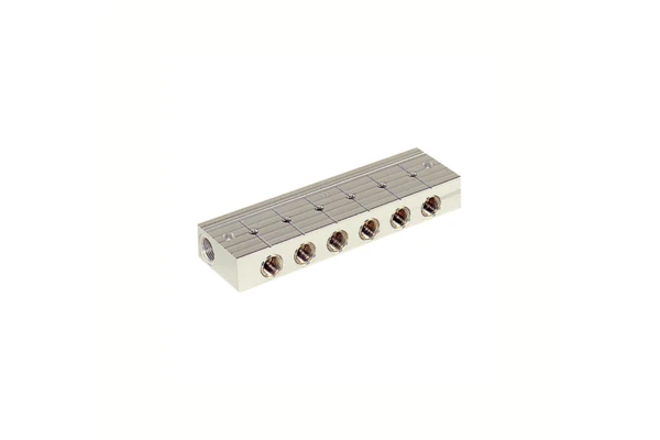Verteilerleiste; 6 integrierte Kugelhähne, Alu-Druckguss, G 3/8