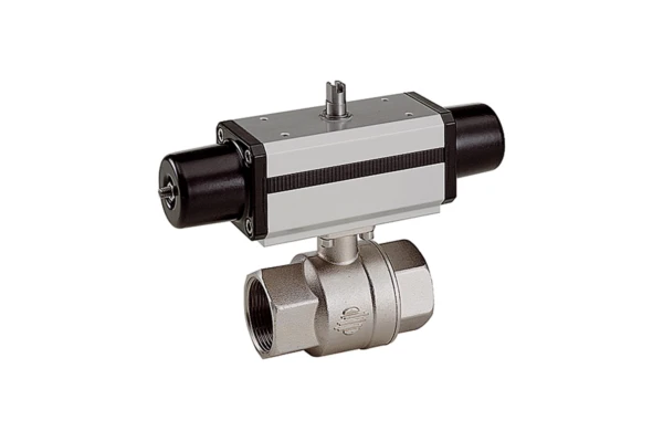 MessingKugelhahn; pneumat. Stellantrieb, einfachwirkend, Rp 1