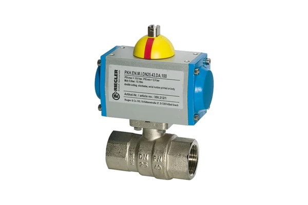 MessingKugelhahn; pneumat. Stellantrieb doppeltwirk., Rp3/4 L=116