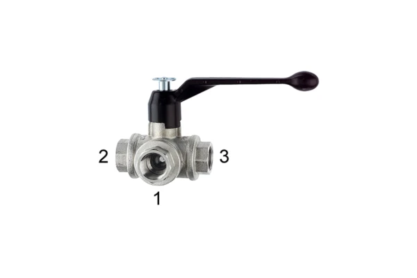 3-Wege-Kugelhahn; T-Bohrung; Messing vernickelt, Rp 2, DN 50