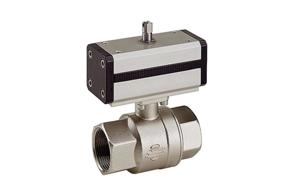 MessingKugelhahn; pneumat. Stellantrieb, doppeltwirkend, Rp 1