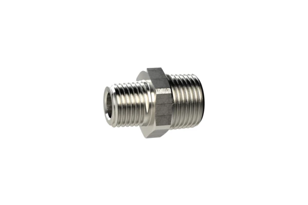 Doppelgewindenippel, kon.; R 1/8 a.; R 1/8 a.; SW 12, MS vern.